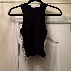 Emma & Sam Black Tank Top with Silver Fringe